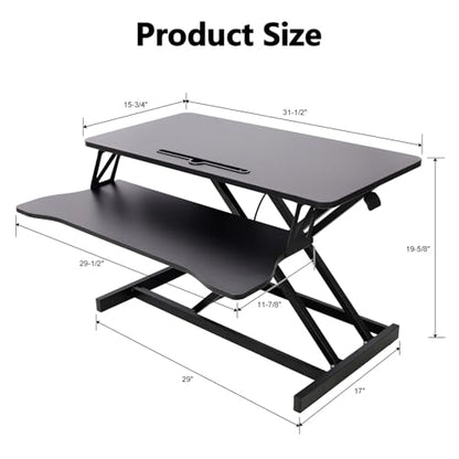 Standing Desk Converter, 32" Wide Height Adjustable Sit Stand Up Desk Riser with Keyboard Tray, Desktop Workstation Riser for Home Office Computer Laptop, Particle Board (Black) - color: Black