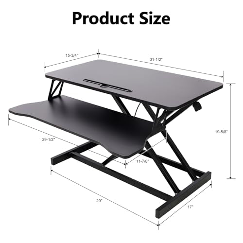 Standing Desk Converter, 32" Wide Height Adjustable Sit Stand Up Desk Riser with Keyboard Tray, Desktop Workstation Riser for Home Office Computer Laptop, Particle Board (Black) - color: Black