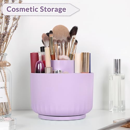 SKYDUE 360 Degree Rotating Desk Organizer, Dual-Purpose Pencil Pen Holder for Desktop, Rotating Desk Pen Organizer with 5 Slots Purple - color: Purple
