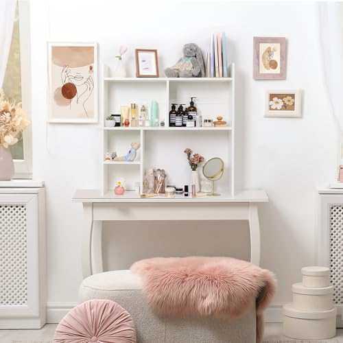 deli Desktop Shelf, Desk Hutch with 5 Shelves for Computer Desk, White - color: White