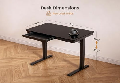 Claiks Small Glass Standing Desk with Drawers & USB Ports 32x19 Black - color: Black, size: 32 inch
