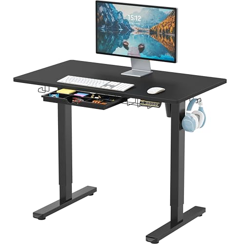 SHW 40-Inch Electric Height Adjustable Standing Desk w/Drawer, Black - color: Black, size: 40-Inch