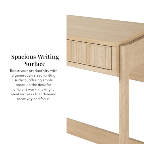 Walker Edison Transitional Office Design, Reeded Drawer Front Detail, Writing Desk with Drawer, Spacious Desktop, Complementary in Living Spaces, 38 Inch, Coastal Oak - color: Coastal Oak