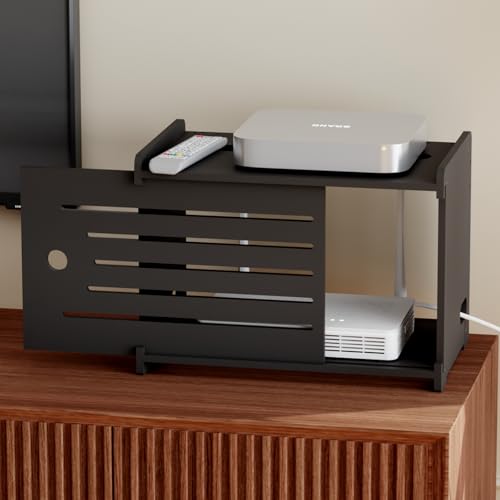 Wooden WiFi Router Storage Box Hider Shelf, Decorative Projector Box Hider Rack Countertop, for Cable, Modem, Internet, Router Power Cover Storage Organizer Cabinet Wall Mounted, Black - color: Black, size: Large