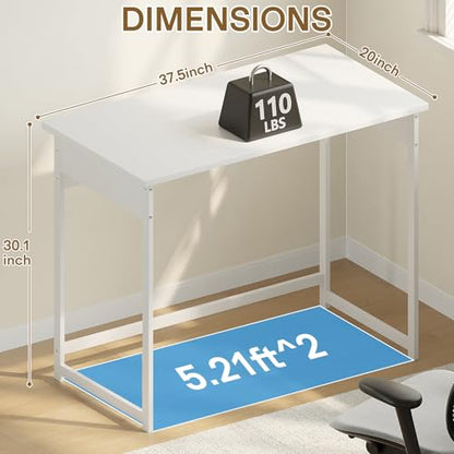 ALISENED Office Desk, 37.5 Inch Home Office Desk with Metal Frame, Gaming Desk, Scratch-Resistant Study Table for Home Bedroom, White - color: White, size: W-37.5in