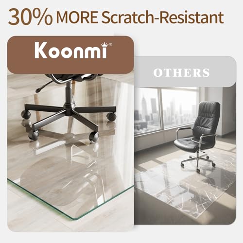 Koonmi Tempered Glass Chair Mat 46"x46" - Premium Office Chair Mat for Hardwood Floors & Low-Pile Carpet with 4 Non-Slip Pads - Thick Scratch-Resistant Surface - size: 46*46
