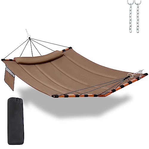 TegerDeger 12FT 2 Person Hammock with V Shaped Spreader Bar -Brown - color: Brown