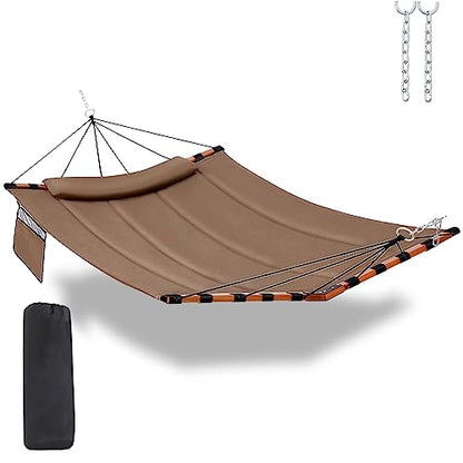 TegerDeger 12FT 2 Person Hammock with V Shaped Spreader Bar -Brown - color: Brown