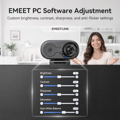 EMEET C100 2K Webcam for PC with Rotating Privacy Cover, Mic & Metal Clip | Computer Camera for Home Office, Meetings, Learning, Streaming, External Webcam for Desktop, Laptop, PC USB-A - style: Crisp 2K w/ Portable Metal Clip