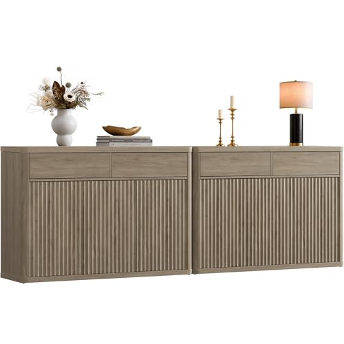 SICOTAS Buffet Cabinet with Storage - Storage Cabinet with Doors & Shelves | Accent Credenza Buffet Table with 2 Drawer Buffets & Sideboards for Living Room Dining Room Kitchen Entryway Office - color: Grey Alder, size: 2 Pieces