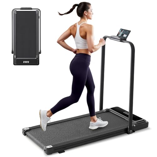 Walking Pad Under Desk Treadmill, Portable Compact Electric Walking Treadmill, Quiet Fitness Machine with Remote Control & LED Display for Home Office - color: Black, size: with Handle