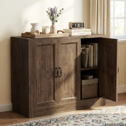 39" Modular Buffet Sideboard Cabinet, Expandable Storage Cabinet System, 3-Door Coffee Bar Cabinet with Adjustable Shelves, Waterproof Media Console for Living Room, Cracked Oak - color: Cracked Oak, size: 40"x14"