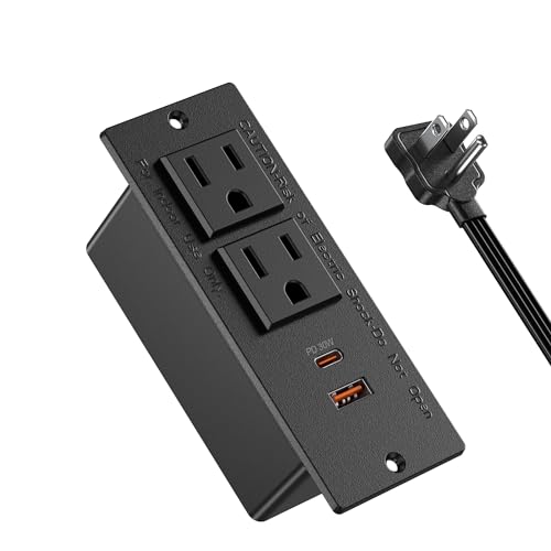 Recessed Power Strip USB C PD 30W,Workspace Essential Desk Outlet | Flush Mount Desk Recessed Outlet,Space-Saver for Furniture Side Table,2 USB,2 Outlets,6ft,Ultra Thin Flat Plug - color: Black, size: 30W USB-C Ports