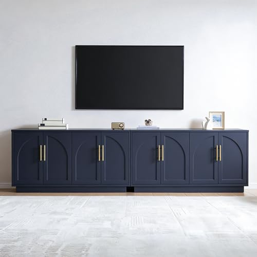 Fatmok Buffet Cabinet with Storage, 59'' Modern Arched Sideboard Cabinet w/Adjustable Shelves, Wood Media TV Console Table Credenza for Living Room Hallway Entryway, Dark Blue - color: A-blue