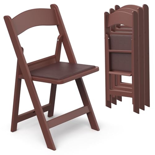 Nazhura Garden and Patio Folding Chair for Events and Wedding, Lightweight with Padded Seat, Water-Proof, Double Braced Frame, Non-Slip Feet, 350LB Capacity - color: Brown