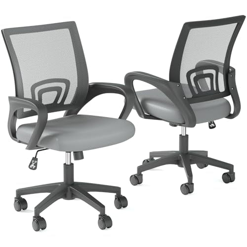 OS MOTOR Ergonomic Mid-Back Mesh Office Chair (Light Gray, 2 Pack) - color: Light Gray, size: Double Chairs
