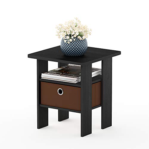 Furinno ANDREY Square Side Table, End Table, Night Stand, Americano | Open Shelves, Storage Bin, Soft-Corner, Modern Bedside Table for Small Spaces, Study, Dorm, Living Room, Bedroom - color: Americano/Medium Brown, size: 1-Pack, Center Bin