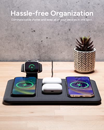 Mophie 4-in-1 Wireless Charging Mat for Apple iPhone, AirPods & Watch, Samsung Galaxy, Google Pixel, and All Qi-Enabled Devices, Additional USB-A Port, Intuitive Design, Includes Apple Watch Stand
