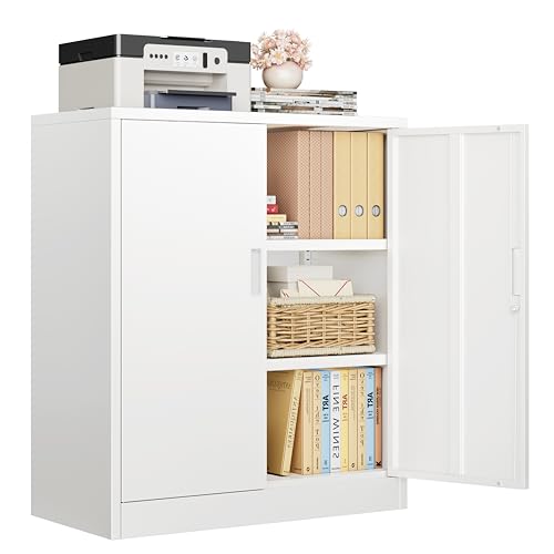 CJF Metal Storage Cabinet, 36" H Locking Storage Cabinet with Shelves and Doors for Home Office, Garage, Utility Room, Entryway(White) - color: White, size: 36"H - NO DRAWERS
