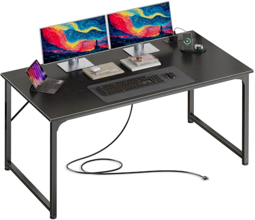 PRAISUN 47 X 24 Inch Deeper Desk with Power Outlets - color: Black, size: 47.2*23.6 inch