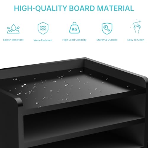 Multi-Tier Wood Desk File Organizer, 3 Tray Shelves & Adjustable Drawer - Space-Efficient Design for Efficient Office Setup, Reduces Desk Clutter (Black) - color: Black