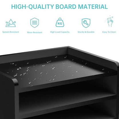 Multi-Tier Wood Desk File Organizer, 3 Tray Shelves & Adjustable Drawer - Space-Efficient Design for Efficient Office Setup, Reduces Desk Clutter (Black) - color: Black