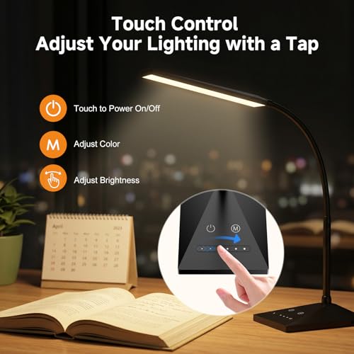 LED Desk Lamp, Eye-Caring Desk Light - color: Jet Black