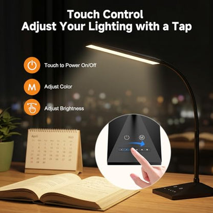 LED Desk Lamp, Eye-Caring Desk Light - color: Jet Black