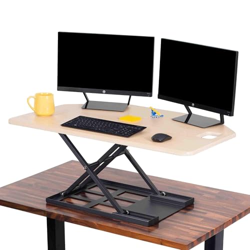 X-Elite Pro 40" Corner Standing Desk Converter with Pneumatic Lift | Adjustable Sit to Stand Riser, L-Shaped Desks & Cubicles | Fully Assembled Computer Workstation (American Maple) - color: Maple