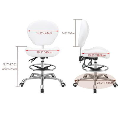 Kaleurrier Adjustable Stools Drafting Chair: with Back Support & Foot Rest | Ergonomic Design Solves Physical Discomfort and Safety Hazards Issues - Heavy Duty 400 lb Weight Capacity - for Professionals - color: White
