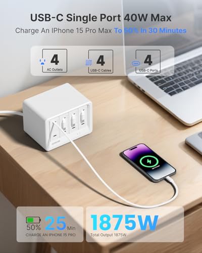 Gitryin 12-in-1 Desktop Charging Station, 160W USB Retractable GaN Charger - size: With 4 Type-C Chargers