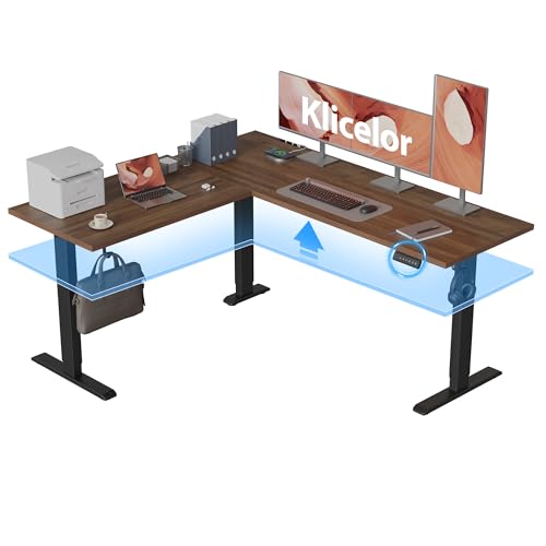 Klicelor L Shaped Standing Desk 63 x 55 Inch, Electric Height Adjustable Corner Desk for Home Office Workstation, Ergonomic Sit Stand Computer Table with Memory Controller, Dark Walnut - color: Dark Walnut, size: 63 x 55 Inch