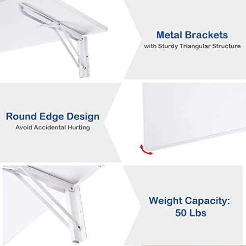 Yescom Wall Mounted Floating Folding Desk Wooden PC Dining Drop Leaf Table - color: White