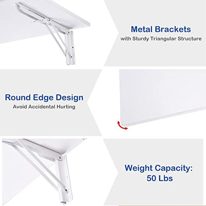 Yescom Wall Mounted Floating Folding Desk Wooden PC Dining Drop Leaf Table - color: White