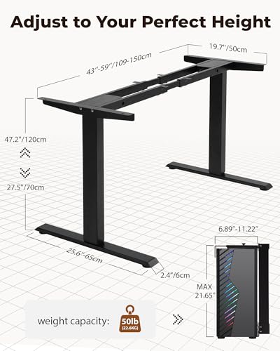 TOPSKY Dual Motor Electric Standing Desk Frame, Height Adjustable Sit Stand Base for Home Office, Fits Table Tops up to 70.8 x 31.5 Inch, 225 lb Capacity (Black, with CPU Stand) | • Dual motors support 225 lbs quietly •Height 27.6"-47.3", width 43"-59" •