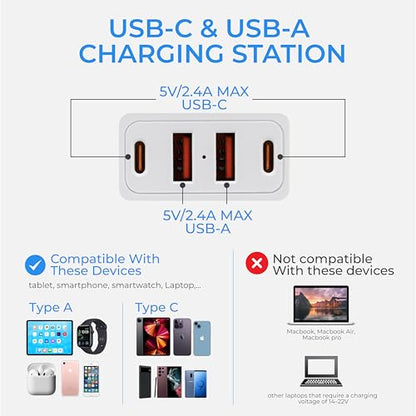 Wall Mount Power Strips Wall Charger 6 Outlet Extender 4 USB Ports (5V, 2.4A, 12W) and Night Light 3-Sided Power Strip with Adapter Spaced Outlets - Multi Plug Outlet Surge Protector for Home Office - color: White