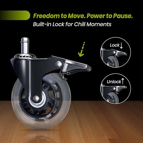 Office Chair Wheel Replacement with Brake - 3″ Heavy Duty Caster Locking Wheel for Desk Chairs, Smooth Rolling Chair Caster, Safe for Hard Floors and Low Carpets,Universal Fit (1 pc, Clear) - color: Clear - Brake - 1pc