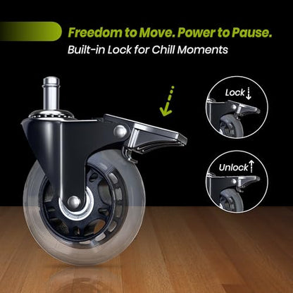 Office Chair Wheel Replacement with Brake - 3″ Heavy Duty Caster Locking Wheel for Desk Chairs, Smooth Rolling Chair Caster, Safe for Hard Floors and Low Carpets,Universal Fit (1 pc, Clear) - color: Clear - Brake - 1pc