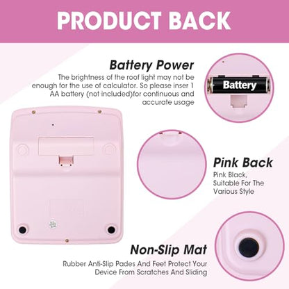 2 Pack Calculator, Pink Calculators Desktop 12 Digits with Large LCD Display and Sensitive Butto, Solar and Battery Dual Power, Desk Calculator - color: Pink-2P
