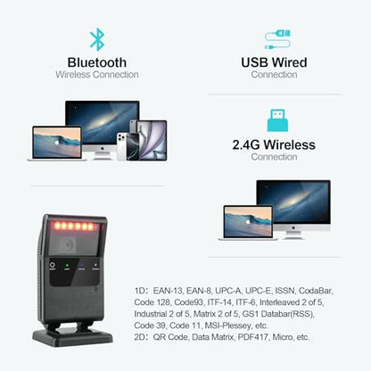 OBZ Bluetooth Wireless Barcode Scanner,Desktop Hands-Free Bar Code Scanner | Wireless/Bluetooth/USB Wired Connection,2600mAh Battery,1D 2D QR Scanning,Compatible with Windows,Mac,and Linu - style: Rectangle