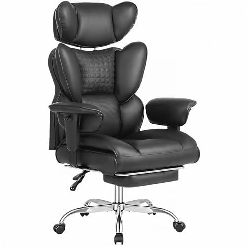 DUMOS Big and Tall Home Office Desk Chair, Executive Chair with Footrest - color: Black, size: Adjustable Armrest