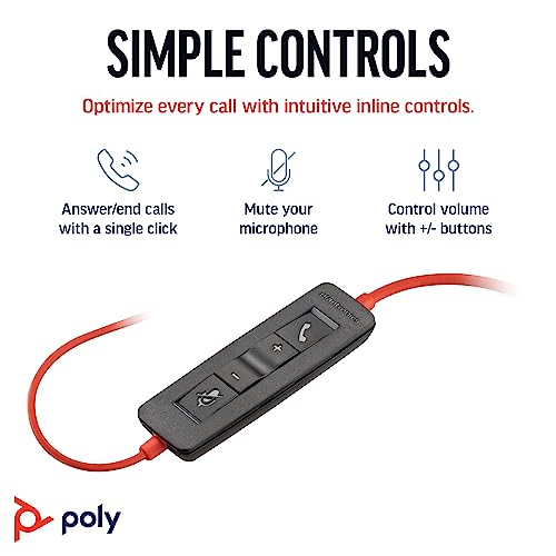 Poly Blackwire 3220 Wired Headset with Mic, Hi-Fi Stereo Sound, Noise-Canceling Mic, Stereo Design, Connect to PC via USB-C & USB-A Adapter, (Renewed)