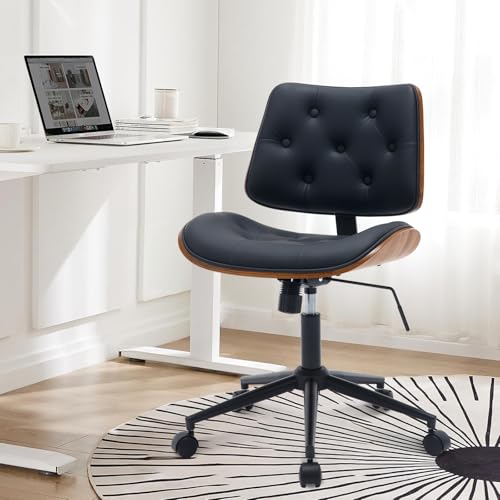 BV Armless Desk Chair with Wheels, 360 Swivel Home Office Chair No Arms, Height Adjustable Task Chair for Small Space, PU Leather Office Chair, Rolling Chair for Reading Room, Conference Room, Black - color: Black, size: Tufted Style