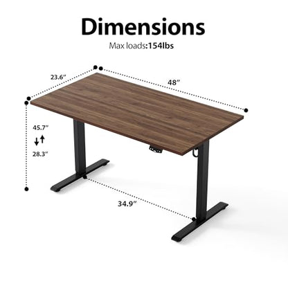 Agilestic Electric Height Adjustable Standing Desk, 48 Inch, Dark Walnut | Smooth Height Adjustment, Memory Presets, Hooks, Stable Steel Frame,154 lbs Capacity, Easy Assembly, Splice Board - color: Dark Walnut, size: 48 x 24 Inch