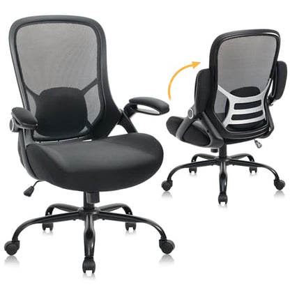 HYLONE 400lbs Heavy Duty Office Chair, 5" Thickened Seat Ergonomic Desk Chair with Adjustable Armrests, Home Office Computer Chairs for Long Hours Mesh Executive Chair(Black) - color: Black