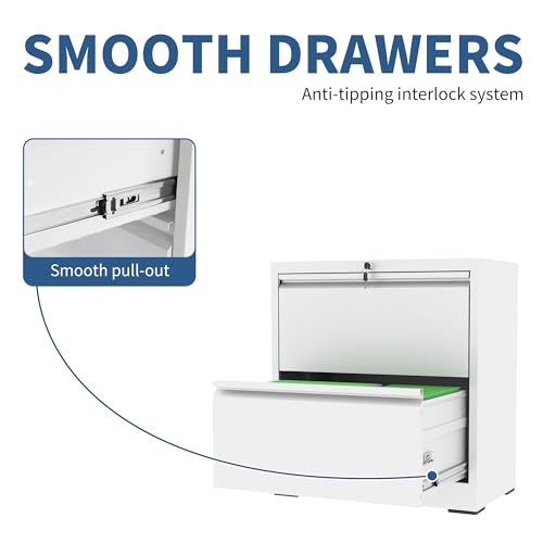 2 Drawer File Cabinet with Lock, Metal Lateral Filing Cabinets - color: White, size: 2 Drawer_ 26"W
