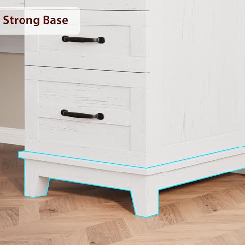 GarveeHome Executive Desk with Drawers, Farmhouse Home Office Desk with Charging Station, 53.54 in Wooden Computer Desk with File Cabinet Storage for Work Study Writing,White Walunt - color: White Walunt