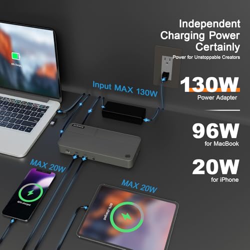 MacBook Docking Station 3 Monitors, Displaylink Laptop Docking Stations with 130W Power Supply,15 in 1 USB C Triple 4K Display Dock for MacBook Pro/Air and USB-C/A Port Computer (3 HDMI, 2 DP)