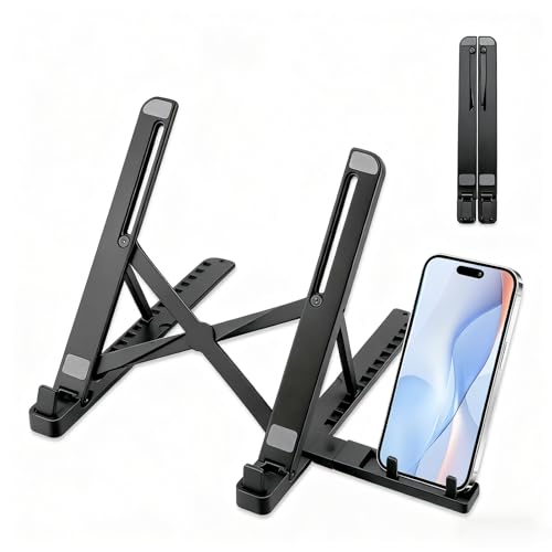 Adjustable Laptop Stand, 6-Level Foldable, Ventilated, for 10-15.6 Inch - color: Black