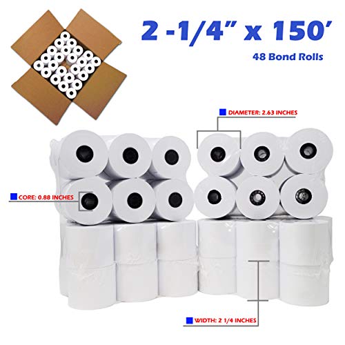Adding Machine/Calculator Roll, 2-1/4"x150 ft White 12 Rolls